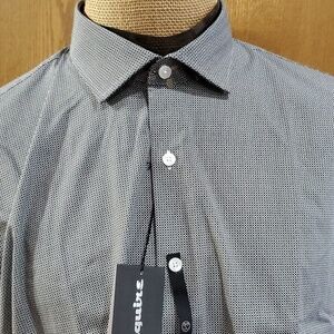 Esquire NWT black white print dress shirt non iron performance slim print